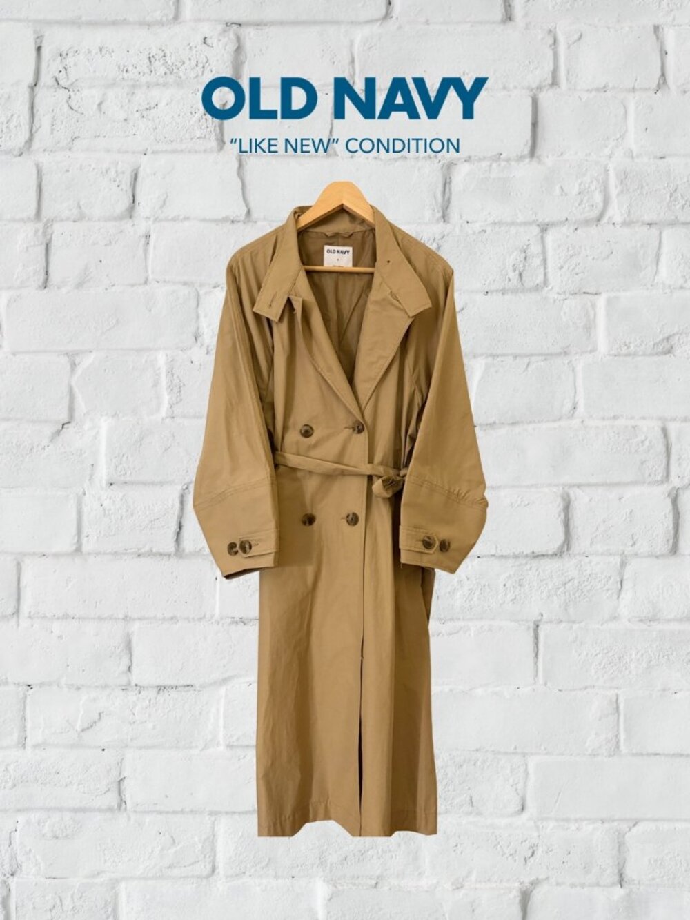 Old Navy | Oversized Khaki Trench Coat Double Breasted Belted | Like New | MED